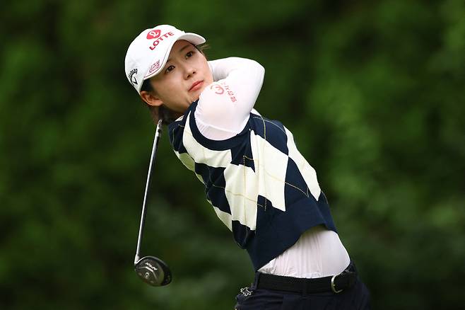 황유민이 8월 열린 LPGA 투어 CPKC 여자오픈 1라운드 4번 홀에서 티샷을 하고 있다. AFP연합뉴스