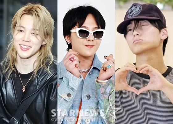 방탄소년단 지민, 빅뱅 지드래곤, 에이티즈 산(왼쪽부터)  /사진=스타뉴스 DB