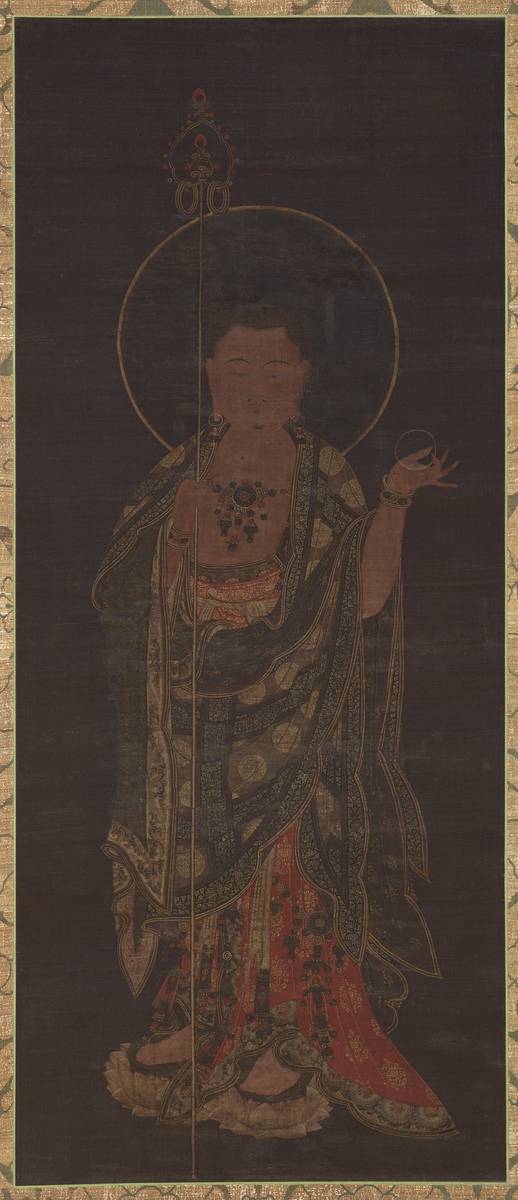 지장보살도  Standing Ksitigarbha (지장보살), 1300∼1350. Korea, Goryeo dynasty (918∼1392). Hanging scroll; ink, color, and gold on silk; painting: 102.6 x 43.2 cm (40 3/8 x 17 in.). The Cleveland Museum of Art, John L. Severance Fund, 2025.141 [미국 클리블랜드미술관 제공. 재판매 및 DB 금지]