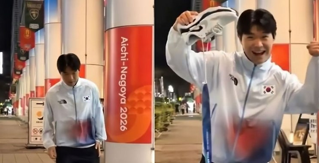 AG 축구 금메달리스트 최우진이 최근 SNS에 완주 챌린지 밈을 따라한 영상을 게시했다가 논란이 되자 장문의 사과문을 게시했다. 사진=최우진 SNS 갈무리