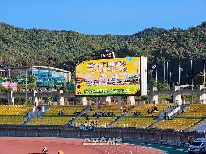 10일 오후 2시 송암스포츠타운 주경기장에서 열린 2026 K3리그 홈경기에서 역대 최다 관중인 3,047명을 기록했다.  사진|춘천시민축구단