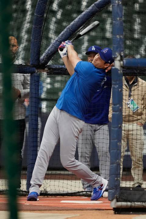 NLCS 1차전을 앞두고 훈련하는 오타니 쇼헤이의 모습.[AP=연합뉴스]