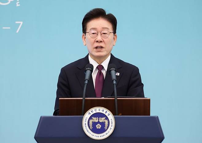 이재명 대통령이 지난 8일 청와대에서 열린 한·이집트 공동언론발표에서 발언을 하고 있다. 뉴스1