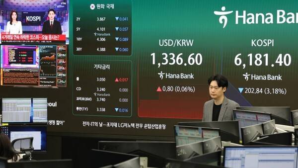 코스피가 13일 5% 넘게 폭락하며 가까스로 6000선을 지켰다.[출처=연합뉴스]