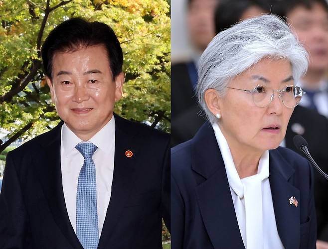 정동영 통일부 장관과 강경화 주미대사. /뉴시스·연합뉴스