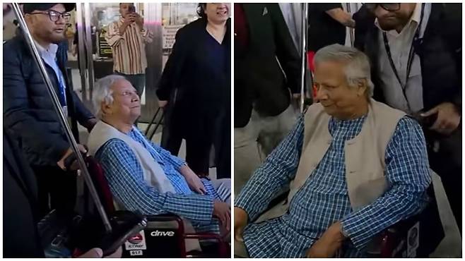 뉴욕 공항서 봉변 당한 유누스 전 방글라데시 과도정부 수장 [인도 힌두스탄타임스 캡처. 재판매 및 DB 금지]