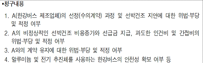 15일 감사원이 공개한 서울시가 감사원에 제출한 공익감사청구서 내용. 감사원 제공