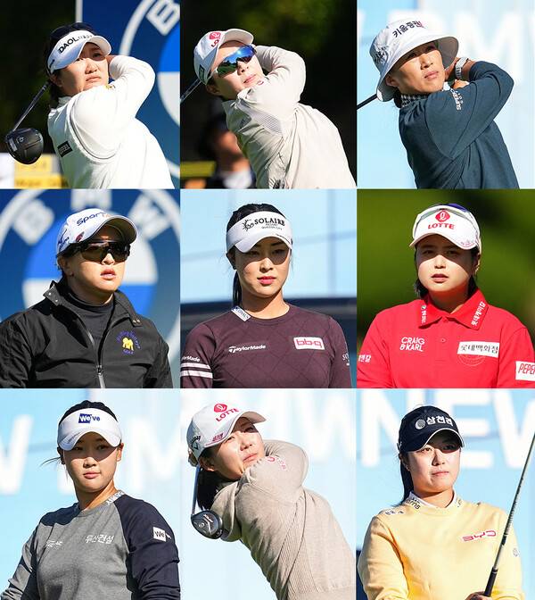 2026년 미국여자프로골프(LPGA) 투어 가을 아시안 스윙 BMW 레이디스 챔피언십에 출전한 유해란, 김효주, 양희영, 김세영, 윤이나, 최혜진, 김민솔, 황유민, 서교림 프로가 1라운드에서 경기하는 모습이다. 사진제공=BMW 레이디스 챔피언십 대회 조직위원회. (사진을 무단으로 사용하지 마십시오.)