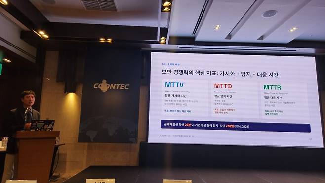 쿤텍은 고객의 IT 인프라에서 자산 가시화와 취약점·위협 탐지, 대응 시간을 세계에서 가장 짧게 만드는 것을 목표로 제시했다. 이러한 비전을 구체화한 지표가 MTTV·MTTD·MTTR이다. (사진=테크42)