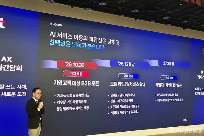 KT는 27일 서울 종로구 광화문 웨스트빌딩에서 기자간담회를 열고 AI 플랫폼 ‘KT 토큰팩토리’를 공개했다. 김은빈 기자