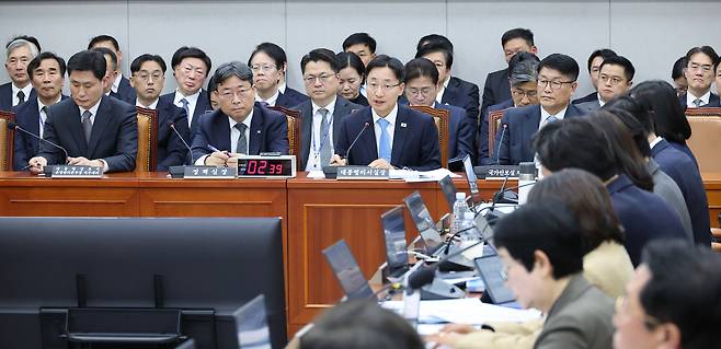 임광현 대통령 비서실장이 29일 서울 여의도 국회에서 열린 국회운영위원회의 대통령 비서실 등에 대한 국정감사에서 의원 질의에 답변하고 있다. 뉴스1