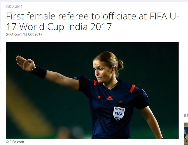 ▲ 에스터 스타우블리가 남자 국제 대회 최초 여성 주심이라고 보도한 FIFA 홈페이지 뉴스