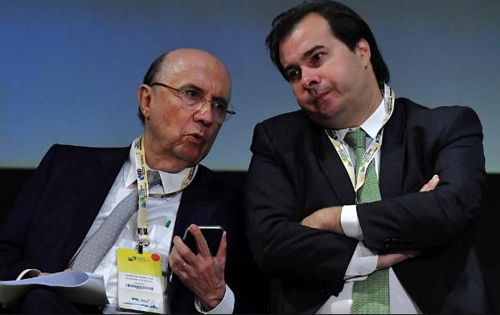엔히키 메이렐리스 재무장관(왼쪽)과 호드리구 마이아 연방하원의장 [브라질 뉴스포털 UOL]