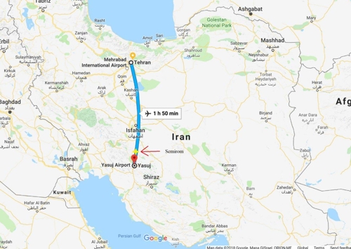 이란 국내선 여객기 추락(화살표가 추락지점)[구글맵]