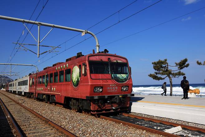 정동진역에서 출발을 기다리는 바다열차. 사진 | 한국관광공사 제공
