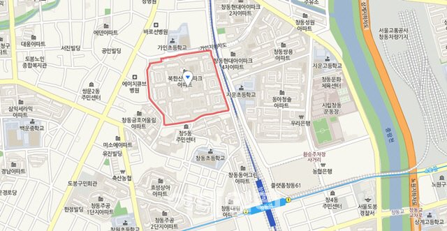 서울 도봉구 창동 ‘북한산아이파크5차’ 아파트 위치도. 네이버 지도 캡처.