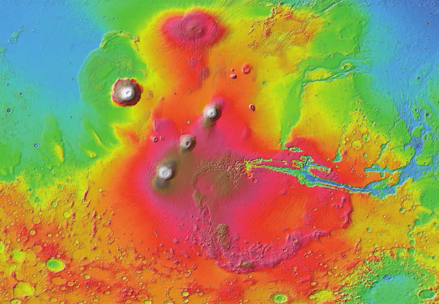 화성의 화산지대인 타르시스(Tharsis)지역의 모습이다-NASA