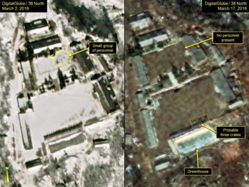 이달 2일(왼쪽)과 17일 풍계리 핵실험장 관리구역 일대 [38노스 위성사진 캡처]