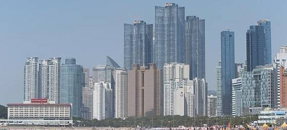 해운대 해수역장을 끼고 있는 초고층 아파트 숲인 해운대. 정부 규제 직격탄을 맞아 집값이 약세다.