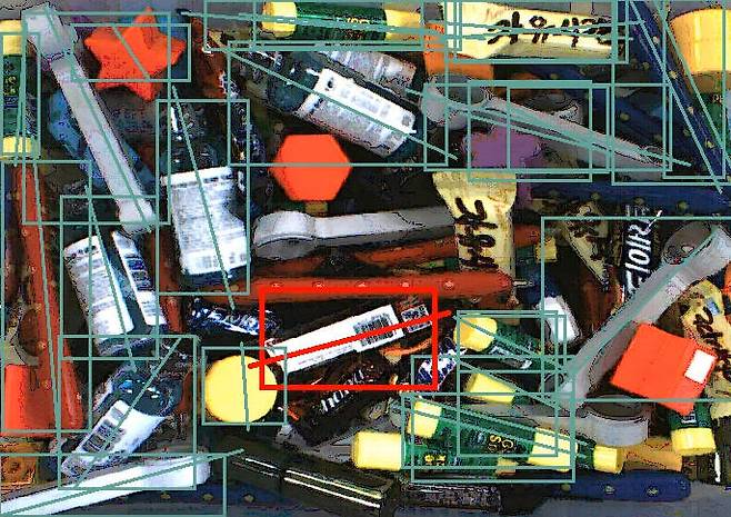 여러 물건이 뒤섞인 상황에서 물체를 인식, 분석하는 모습(제공: KETI)