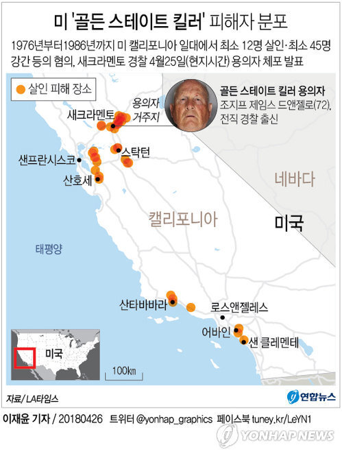 [그래픽] 미국판 화성연쇄살인범 '골든 스테이트 킬러' 42년만에 체포