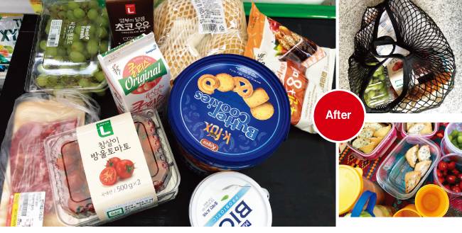 쓰레기 줄이기를 실천하는 방법의 하나로 마트에서 대용량 제품 위주로 구매하고 플라스틱 음료 대신 종이팩 음료를 구매했다. 또 도시락을 싸서 공원에 놀러가고, 외출할 때도 아이들 음료를 병에 담으니 쓰레기 배출이 줄었다.