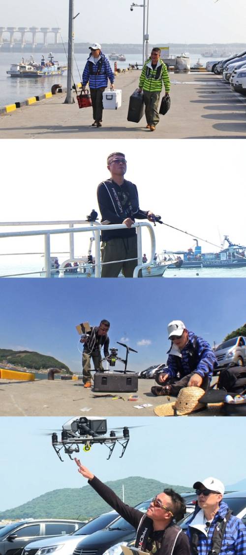 '미운우리새끼' TV 프로그램에서 가수 김건모가 드론 낚시 하는 모습. 사진=SBS제공