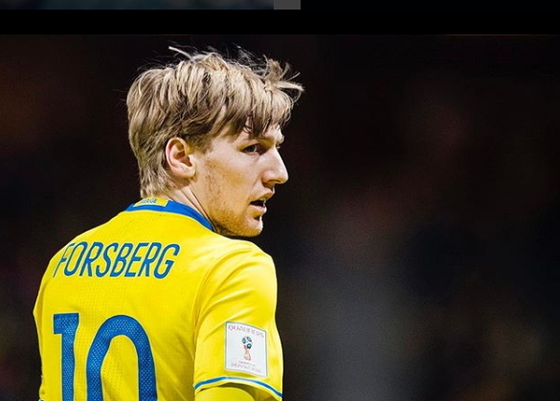 스웨덴 미드필더 포르스베리는 지난 시즌 독일 분데스리가 도움왕이다. 그는 스웨덴 공격의 시발점이다. 특히 택배처럼 정확한 크로스가 위협적이다. [포르스베리 SNS]