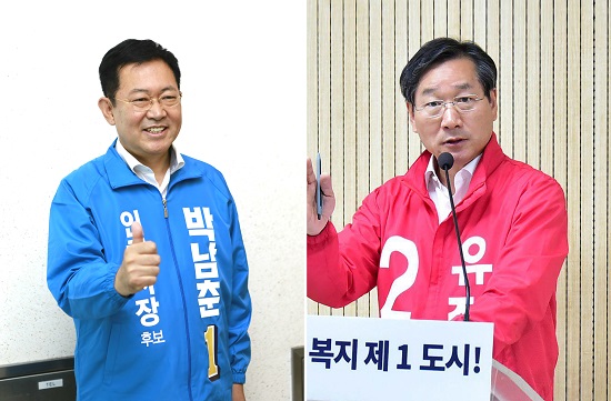민주당 박남춘(왼쪽) 인천시장 후보와 한국당 유정복 후보 ⓒ시사인천 자료사진