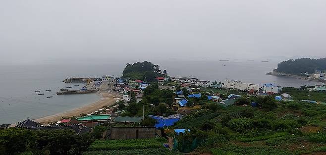 뱀과 개구리의 형상을 빼닮은 모사금해수욕장이 있는 오천동 마을 모습 ⓒ심명남