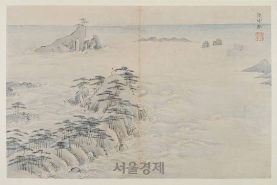 조선 후기 화가 김윤겸이 영남지역 명승지 14곳을 돌아보고 그린 보물 제1929호 ‘영남기행화첩’ 중 첫 장 그림인 ‘몰운대’. /사진제공=동아대 석당박물관