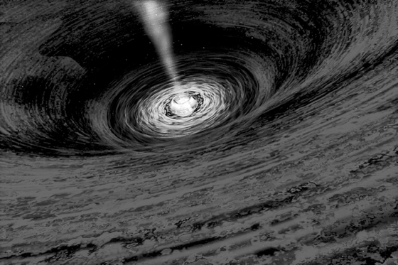 블랙홀은 광선을 비롯한 모든 물질을 강력한 중력으로 빨아들인다. 영화 인터스텔라에서 밀러 행성에 근접해 있는 '가르강튀아' 역시 매우 강한 중력을 내뿜는 블랙홀이다. 아인슈타인의 일반상대성 이론에 따르면, 이런 강력한 중력의 영향 속에서는 시간이 느리게 가는 '시간 지연 현상'이 발생할 수 있다. [AFP=연합뉴스]