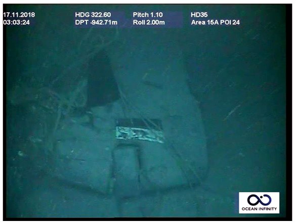 아르헨티나 해군이 발표한 산후안호의 잔해 사진. 원격조정 탐사선 시베드 컨스트럭터가 해저 942.71m에서 촬영한 산후안호의 잔해. [AFP=연합뉴스]