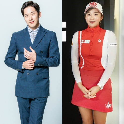 열애 중인 배우 이완(왼쪽 사진)과 프로골퍼 이보미. 사진=SBS '우리 갑순이', YG스포츠