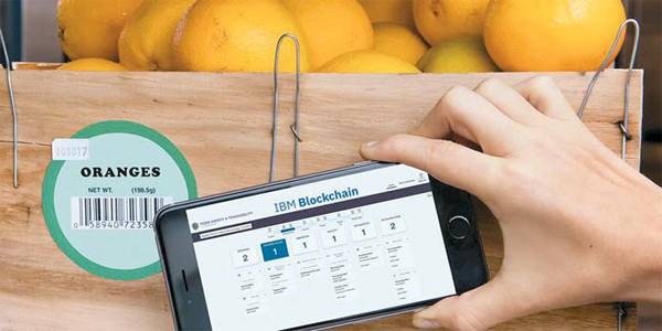 카르푸의 한 과일 매장에서 블록체인을 이용해 식품 이력을 확인하고 있다.  [사진 제공 = RetailDetail]