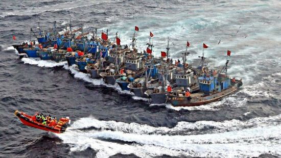 우리 해상에서 불법 조업 중인 중국 어선들의 연환계 항해. 사진 = 연합뉴스