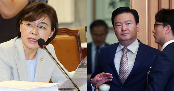 자유한국당 김정재 의원(왼쪽)과 민경욱 의원. [중앙포토]