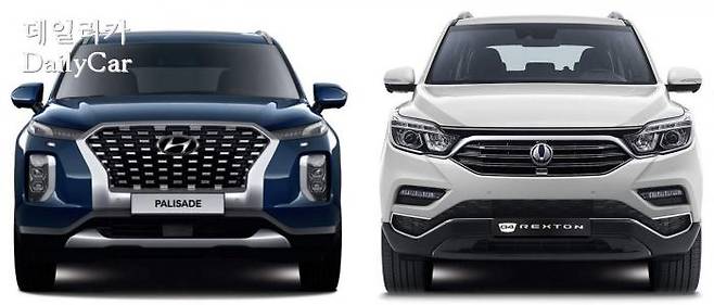 펠리세이드(좌)와 G4 렉스턴(우)의 앞모습