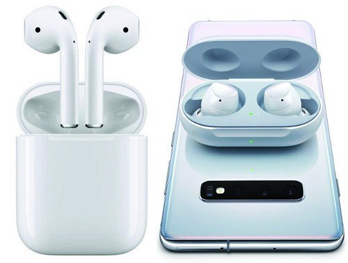 (왼쪽부터) 애플 에어팟과 삼성전자 갤럭시버즈.