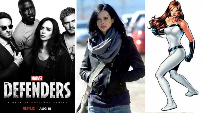 제시카 존스는 넷플릭스 드라마(가운데)를 통해 널리 알려졌다. 드라마 디펜더스(왼쪽)에서는 다른 히어로들과 팀을 이뤄 활동하기도 했다. 원작 코믹스에서는 다소 부담스러운 복장으로 등장한다.