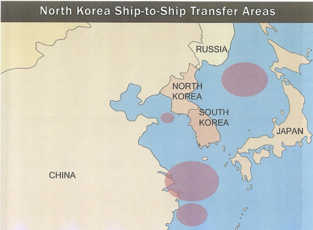 미국 재무부가 21일(현지시각) 북한의 제재 회피를 도운 혐의로 중국 해운회사 2곳을 제재 명단에 올리면서, 북한의 선박 대 선박 환적이 이뤄지는 곳을 표시한 지도를 함께 공개했다.