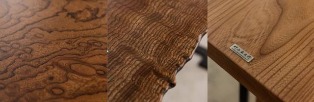 느티나무에 옻칠(왼쪽과 중간), 오크나무에 오일마감(오른쪽)/스튜디오죽산목공소