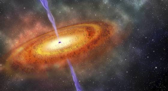 카네기과학재단이 2017년 12월 공개한 지구에서 6억9000만 광년 떨어진 거대질량 블랙홀의 모습. 블랙홀 이론과 관측 결과를 바탕으로 상상력을 동원해 그린 것이다. [연합뉴스]