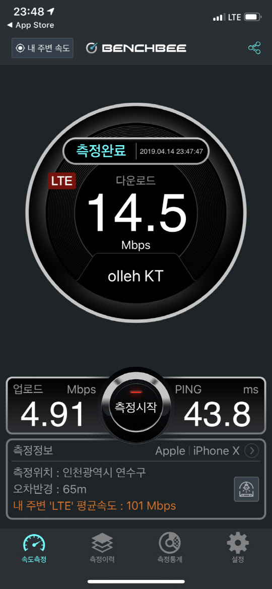 KT LTE 속도 측정 이미지.     출처 클리앙