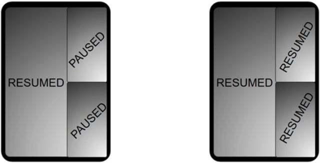 안드로이드 멀티윈도 기능은 한번에 모든 앱을 실행할 수 없다(왼쪽). 갤럭시폴드는 멀티 재개 기능을 채택했다(오른쪽).