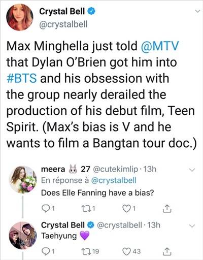 할리우드 스타 커플 맥스 밍겔라와 엘르 패닝의 뷔 최애를 전한 MTV 에디터