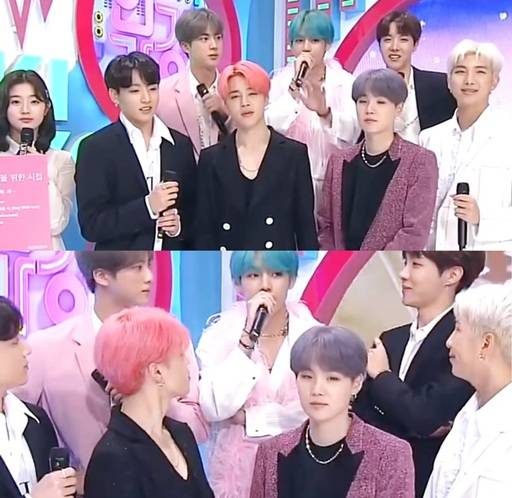 SBS ‘인기가요’ 사전 인터뷰에서 방탄소년단 뷔가 마이크를 잡고 이야기하고 있는 모습. 방송캡처