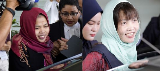김정남을 살해한 혐의를 받았던 인도네시아 여성 시티 아이샤(왼쪽)와 베트남 여성 도안티흐엉. AP뉴시스
