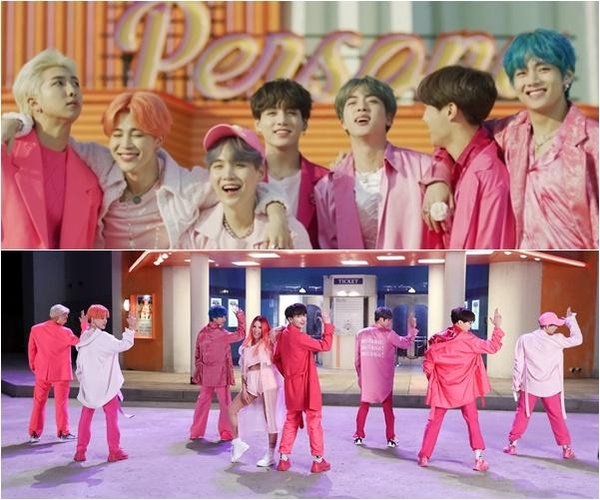 머리부터 발끝까지 핑크 패션을 선보인 방탄소년단 뮤직비디오 ‘작은 것들을 위한 시’/방탄소년단 페이스북
