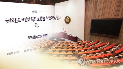 국회 파행 장기화에…힘 받는 '국회의원 국민소환제' (CG) [연합뉴스TV 제공]